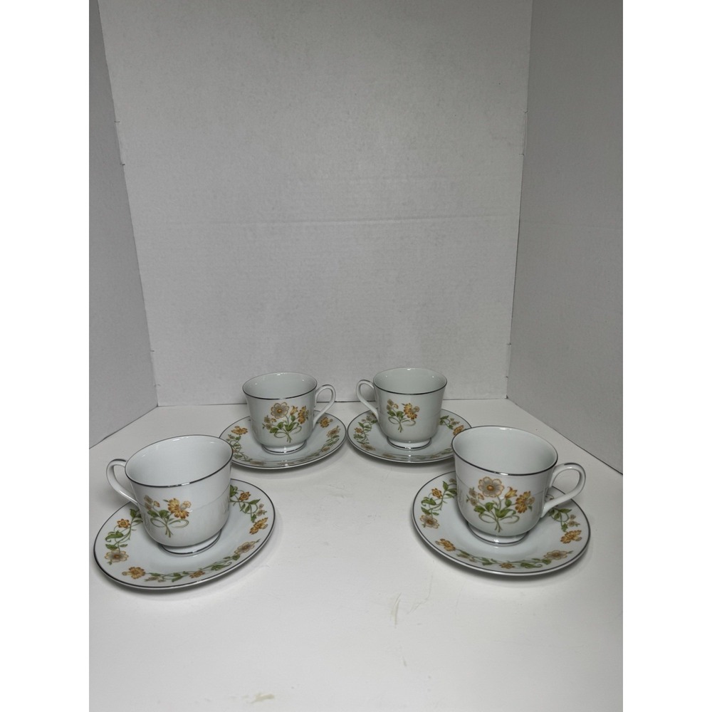 Vntg Ecko Floral Generation Cups & Saucers, Set 4, Boho Cottagecore